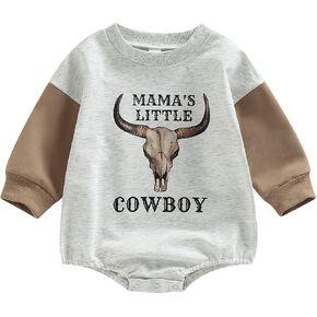 SAYOO Western Cowboy Outfits Baby Girl Boy Sweatshirt Romper Cow Print Oversized Sweater Bodysuit Infant Fall Clothes 0-24M in Kuwait