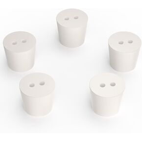 stonylab Solid Rubber Stoppers with Dual-Hole, 5-Pack Air-Tight 8# Natural Rubber Stoppers Lab Seal for Chemical Experiments