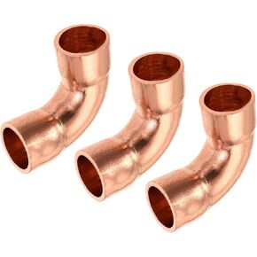 MECCANIXITY 90 Degrees Elbow Copper Pipe Fitting Brazing Connection 1/2 Inch ID for HVAC Cooling Equipment, Pack of 3
