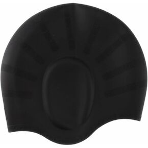 Black Silicone Swim Cap with 3D Ear Protection - Large Size - Waterproof Swim Cap - high-Elasticity Silicone - Professional Waterproof Design - One Size for All in Kuwait