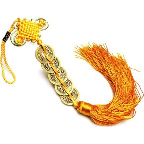 ZeeStar Chinese Feng Shui Five Emperor Money Coins for Wealth and Success with Chinese Knot Lucky Coins Golden Yellow (5 Coins)