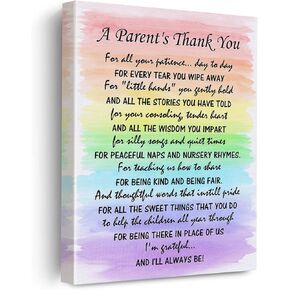 EVXID Thank You Teacher Appreciation Canvas Poster Painting Wall Art, Colourful a Parents Thank You to a Teacher Print Artwork Framed Ready to Hang for Classroom Office Decor 12 x 15 inch