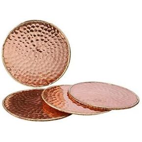 GoCraft Hammered Copper Coasters | Handmade Coasters with Padded Cork Protection for Drinks, Beverages & Wine/Bar Glasses (Set of 4)