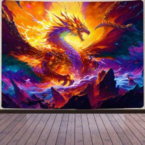 Aidatain Dragon Tapestry Fantasy Gothic Animal Wall Tapestry Medieval Dragon Tapestry, Size 80"x 60" Art Tapestries Beach Blanket for Living Room Dorm Bedroom Home Decor TFNAT0126
