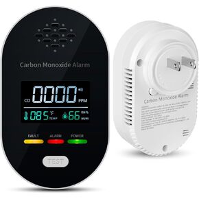 Carbon Monoxide Detectors 3 in 1 Plug in Portable Carbon Monoxide Detector with Temperature Humidity Sensor Clear LCD Display Sound and Light Warning for Home Office Hotel Travel