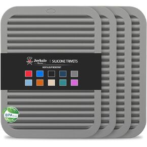 Joyhalo 4 Pack Trivets for Hot Dishes - Hot Pads for Kitchen 9'' x 12'', Silicone Trivets for Hot Pots and Pans, Hot Plates to Protect Table, Quartz Countertops Heat Resistance to 480°F, Black