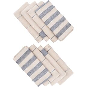 MEEMA Kitchen Towels and Dishcloths Sets - 20 x 28 Inch Super Absorbent Cute Kitchen Towels, Set of 4 Kitchen Hand Towels, Upcycled Cotton Tea Towels for Kitchen - Blue Striped