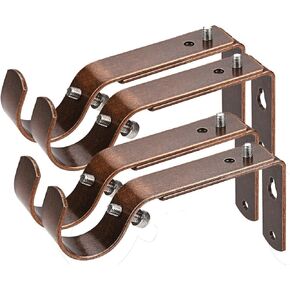 Curtain Rod Bracket Set of 4 for 1 Or 1 1/8 Inch Rods, Adjustable - Coffee
