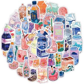 Tuqiso 50PCS Kawaii Stickers for Water Bottles, Animal Food Word Stickers Pack, Cute Vsco Vinyl Laptop Stickers,Waterproof Aesthetic Stickers,Kawaii Sticker Pack for Kids Girls