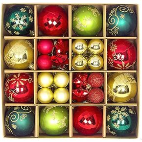 44Ct Red Green Christmas Tree Ball Assorted Ornaments Pendants, 2.4" Christmas Shatterproof Shine Ball Decoration for Christmas Tree Holiday