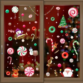 WALPLUS Christmas Window Clings Christmas Decorations Clearance Christmas Wall Sticker Double-Sided Reusable Peel and Stick Removable for Glass Living Room Nursery Room Home Merry Christmas 54 Pieces