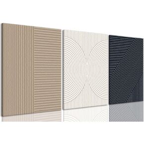 Bwodke Framed Neutral Abstract Wall Art Modern Minimalist Line Canvas Poster Prints Set of 3 Boho Beige Black Brown Geometric Texture Decor Picture Painting Living Room Bedroom Office 12"x16"