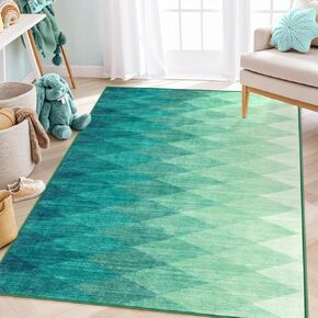 Lahome 8x10 Boys Room Rug, Washable Checkered Rug for Nursery, Stain Resistant Ombre Classroom Rug, Soft Kids Rugs for Bedroom Girls Boys with Non Slip Backing (8'x10', Turquoise/Multi)