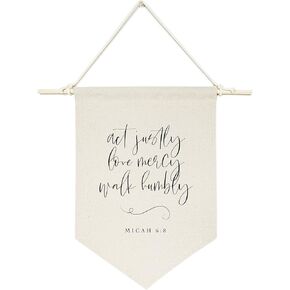 Act Justly Love Mercy Walk Humbly, Micah 6:8 Bible Verse, Religious, Scripture Hanging Wall Canvas Banner
