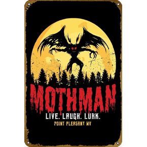 ملصق عتيق من Mothman Cryptid علامة معدنية من القصدير مقاس 8 × 12 بوصة ديكور حائط على شكل كهف رجل عتيق in Kuwait