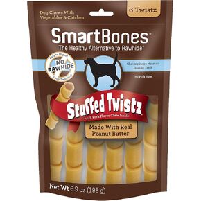 SmartBones Stuffed Twistz 6 Count, Rawhide-Free Chews For Dogs Stuffed With Pork Flavor
