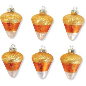 Glass Candy Corn Ornaments - Set of 6, 2 3/4", Halloween Décor Mini Tree