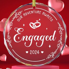 Engagement Gifts for Couples, Our Adventure Awaits Ornament 2024, Newlywed Gifts for Couples 2024, Happy Engagement Gifts for Women, Bride, Friends, Just Engaged Gifts, Glass Engagement Ornament 2024
