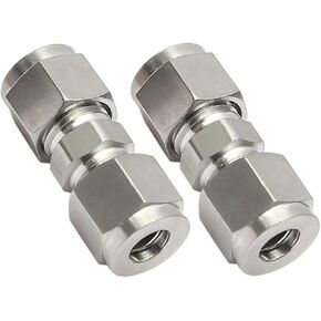304 Stainless Steel Compression Tube Fitting Union with Double Ferrules 1/2" OD x 1/2" OD, Pack of 2