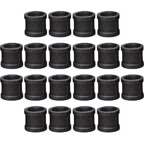 DSDS 20 PACK 1/2" Pipe Coupling, Rustic Industrial Black Malleable Iron Pipe Coupling Socket for Pipe Shelf Furniture Home Decor