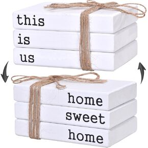 Mini White Decorative Books for Tiered Tray Decor, 3 Pcs Home Sweet Home Stacked Books, Rustic Farmhouse Table Decor, Wooden Faux Book Stack for Coffee Table Book Shelf (white home)