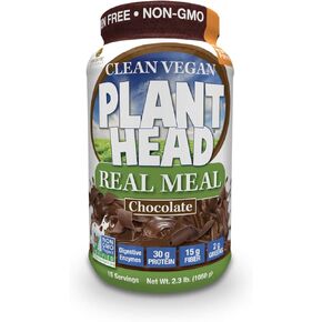 Plant Head Real Meal Organic Plant Based Protein Powder, Vanilla - Vegan, Low Net Carbs, Non Dairy, Gluten Free, Lactose Free, No Sugar Added, 2.3 Pound