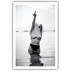 Acqooeakt Vintage Fashion Black and White Wall Art Feminist Women Poster Sexy Woman in The Lake Feminist Middle Finger Art Print Canvas Girls Room Wall Decor Aesthetics 12x16Inch Unframed