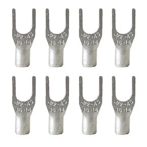 100PCS Non-Insulated Fork Spade Terminals,AWG22-16 Tin-Plated Copper Terminal,Uninsulated #8 Stud Size U Type Connectors