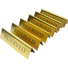 Golden Metal Table Top Reserved Sign for Restaurants, Wedding, Ceremony and Events, Double Sided Tent, 6x1.75 inches (Pack of 6)