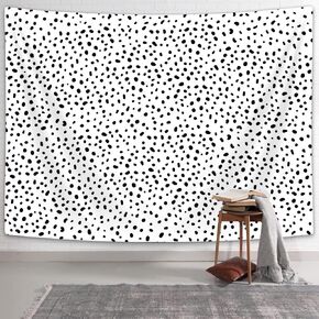 Coveimes Polka Dot White Tapestry Wall Hanging, Black and White Simple Structure Abstract Scattered Art Black Fleck Speck Dots Plain Wall Tapestries Aesthetic for Bedroom Office Cute Backdrop