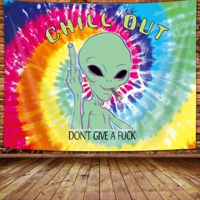 Wathon Trippy Fun Alien Tapestry Weed Marijuana Smoking Wall Tapestry for Bedroom, Psychedelic Tie Dye Stoner Tapestries for Men Aesthetic Hippie Wall Art Poster Dorm Home Decor 80X60IN