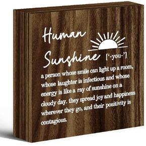 Inspirational Thank You Gifts for Women Appreciation Gifts for Teacher Coworkers Nurse Wood Box Sign Desk Decor, Human Sunshine Wooden Block Sign Decorations for Therapy Office Shelf Decor