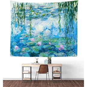 Keveloya Claude Monet Artwork Tapestry,Water Lilies, 80 x 60 Inches Wall Hanging for Home Bedroom,Oil Painting Aesthetics Background,Artistic World Classic Famous Art Décor