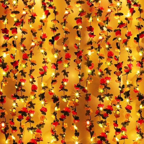 Unittype 10 قطع 200 مصباح LED على شكل زهرة وردية من الكرمة الجنية، 10 قطع من إكليل الزهور الاصطناعية مع أضواء زهرة خلفية من الكروم لتزيين الغرفة للسلال المعلقة على الحائط وخلفية حديقة الزفاف in Kuwait