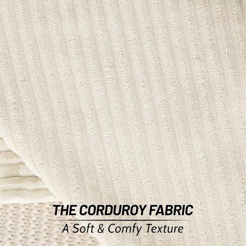 Mecatny Corduroy Pillow Covers 18x18 Inch Set of 2 - Striped Throw Pillow Covers with Wide Border for Living Room, Bed - Soft Square Decorative Pillow Covers for Couch - Cream White in Saudi Arabia