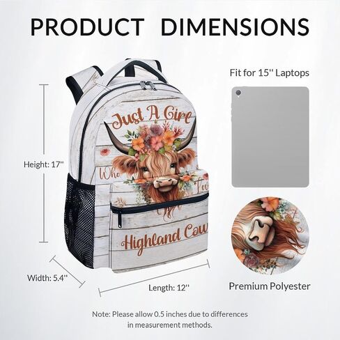 Girls Backpack - 17 Inch Large Capacity Highland Cow Bookbag - Lightweight Kids' Backpacks for Elementary, Preschool & Travel in Saudi Arabia