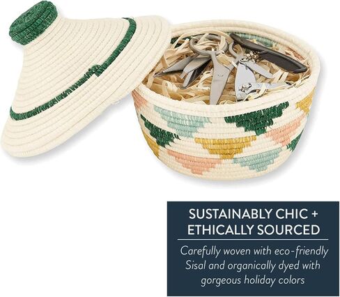 كازي سلة ديكور صغيرة بغطاء من السيزال المنسوج يدوياً، صديقة للبيئة، (أزرق) in Kuwait