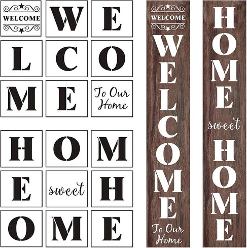 Welcome Stencils for Painting on Wood - 11 Pack Large Vertical Welcome Sign Stencil Templates for Wood Signs, Reusable Letter Stencils for Home, Patio, Porch Signs & Front Door Decorations in Saudi Arabia