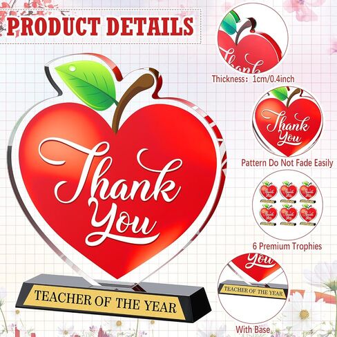 Misdary 6 قطع جائزة مدرس العام لجائزة المعلمين Apple Trophies الاكريليك جائزة الكأس 5.5 بوصة هدية تقدير المعلم المتخرج لهدايا الجوائز in Saudi Arabia