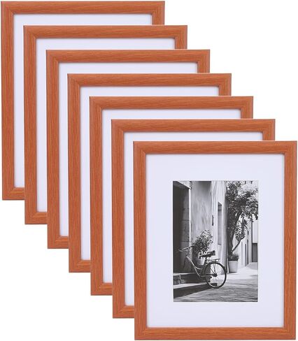 8X10in Photo Frames Set of 7,Display Pictures 5x7in with Mat or 8x10in Without Mat,Picture Frame with Brown Wood Grain for Wall Mounting or Table Top Display in Saudi Arabia