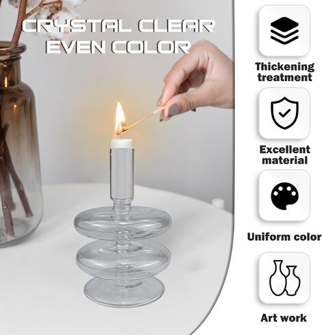 Clear Glass Candle Holders Glass Taper Candle Holder Decorative Glass Candlestick Holders for Dining Table Centerpieces Wedding Church （Light Green） in Saudi Arabia