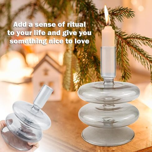 Clear Glass Candle Holders Glass Taper Candle Holder Decorative Glass Candlestick Holders for Dining Table Centerpieces Wedding Church （Light Green） in Saudi Arabia