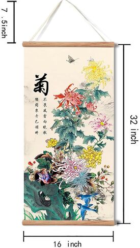Plum Bossom Chrysanthemum Bamboo Orchid Painting ,Wall Art for Living Room Bedroom,Chinese Traditional Meticulous Painting,Posters and Printing,Fixed Wooden Hanging Scroll (All 4 pieces, 16"x32") in Saudi Arabia