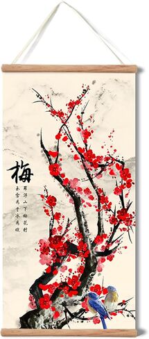Plum Bossom Chrysanthemum Bamboo Orchid Painting ,Wall Art for Living Room Bedroom,Chinese Traditional Meticulous Painting,Posters and Printing,Fixed Wooden Hanging Scroll (All 4 pieces, 16"x32") in Saudi Arabia