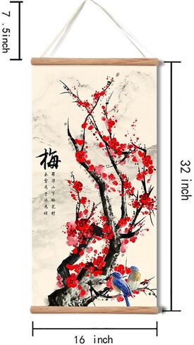 Plum Bossom Chrysanthemum Bamboo Orchid Painting ,Wall Art for Living Room Bedroom,Chinese Traditional Meticulous Painting,Posters and Printing,Fixed Wooden Hanging Scroll (All 4 pieces, 16"x32") in Saudi Arabia