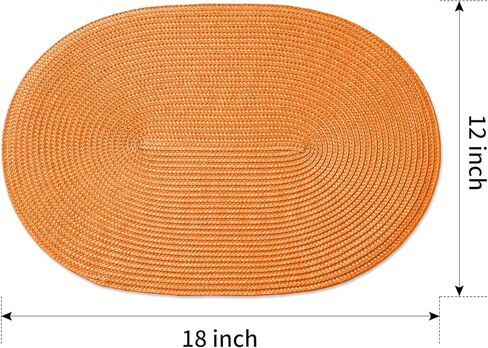 مجموعة مفارش بيضاوية مضفرة من FunWheat مكونة من 6 مفارش طاولة لطاولات الطعام منسوجة وقابلة للغسل وغير قابلة للانزلاق ومفارش طاولة مقاس 12 × 18 بوصة للاستخدام الداخلي والخارجي (برتقالي بيضاوي، 6 قطع) in Kuwait