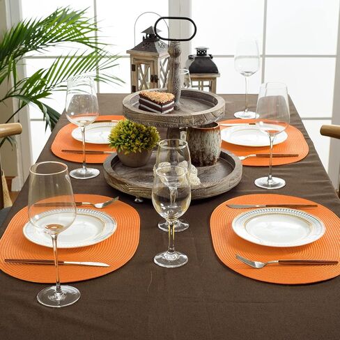 مجموعة مفارش بيضاوية مضفرة من FunWheat مكونة من 6 مفارش طاولة لطاولات الطعام منسوجة وقابلة للغسل وغير قابلة للانزلاق ومفارش طاولة مقاس 12 × 18 بوصة للاستخدام الداخلي والخارجي (برتقالي بيضاوي، 6 قطع) in Kuwait