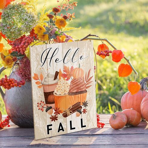 UDNADKEX Fall Decorations Hanging Sign, Autumn Fall Decor Rustic Pumpkin Spice Wooden Wall Sign Thanksgiving Decorations, Fall Coffee Lover in Saudi Arabia