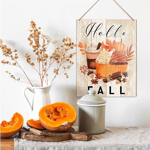 UDNADKEX Fall Decorations Hanging Sign, Autumn Fall Decor Rustic Pumpkin Spice Wooden Wall Sign Thanksgiving Decorations, Fall Coffee Lover in Saudi Arabia