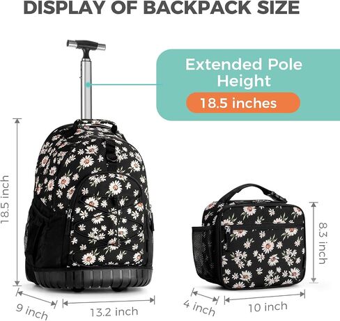 Choco Mocha Tie Dye Rolling Backpack for Girls with Lunch Bag, Large Travel Rolling Backpack Set for Teen Girls Middle School 18 Inch, Blue in Saudi Arabia